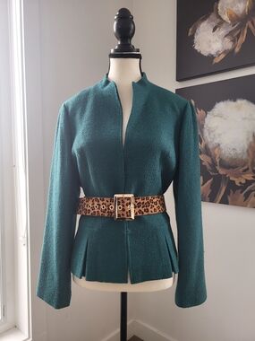 3/$30 Anne Klein Teal Textured Peplum Jacket